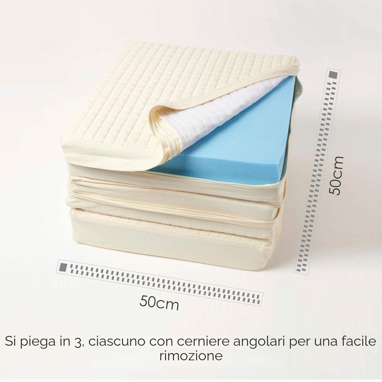 HOMESCAPES Cuscino imbottito crema 3 posti con fodera rimovibile 150 cm di lunghezza 10 cm cuscino ortopedico in schiuma ortopedica a tre posti con morbida fodera lavabile in 100% cotone