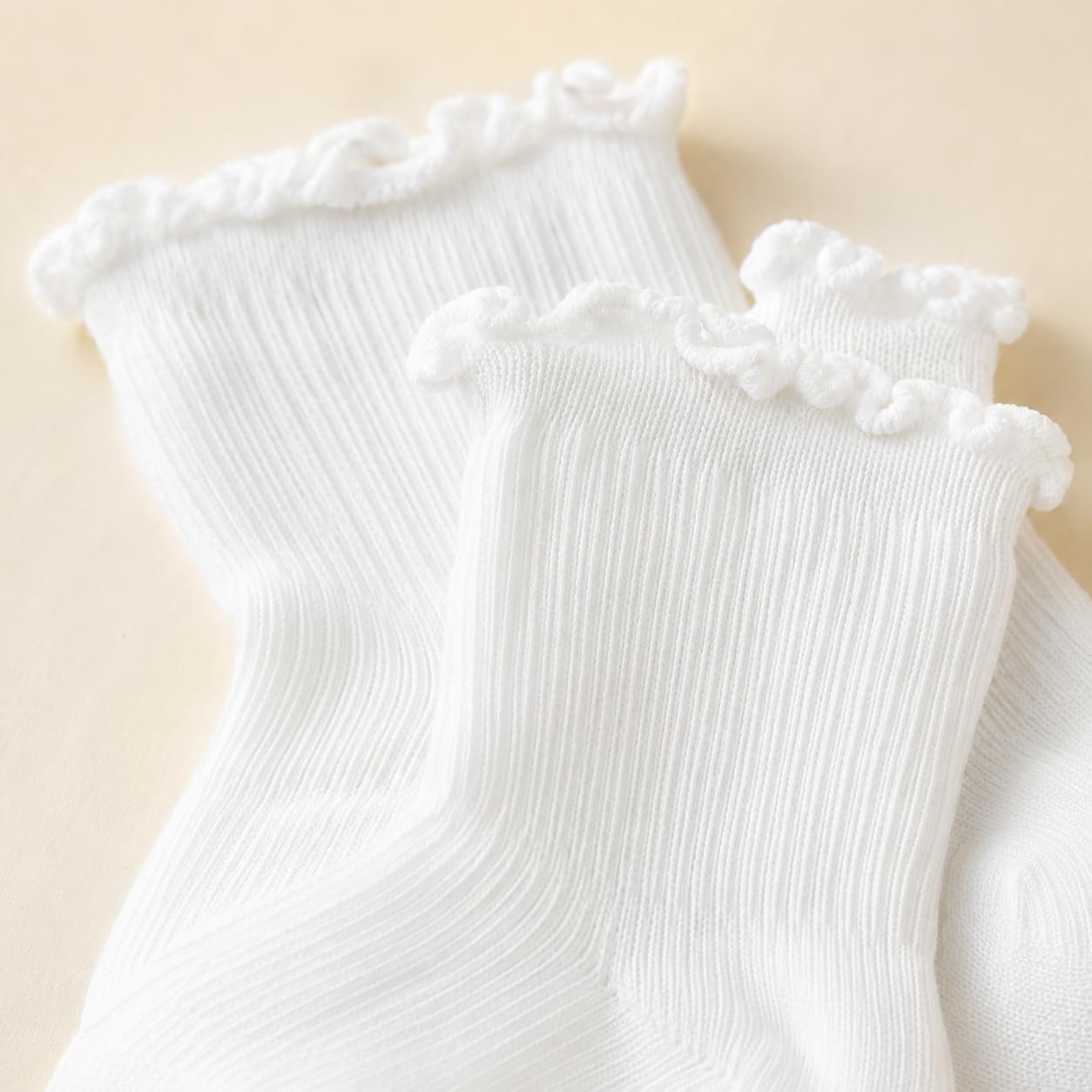 5 Pairs Toddler Girls White Ruffle Mid-Calf Socks, Soft Frilly Socks for Ages 3-5