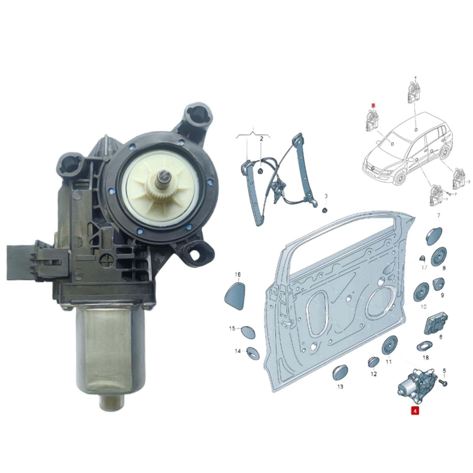 Motor elevador de luneta delantero izquierdo derecho compatible con Seat Ibiza 2008-2017 6J 6P – 6R0959801C 6R0959802C(Right)