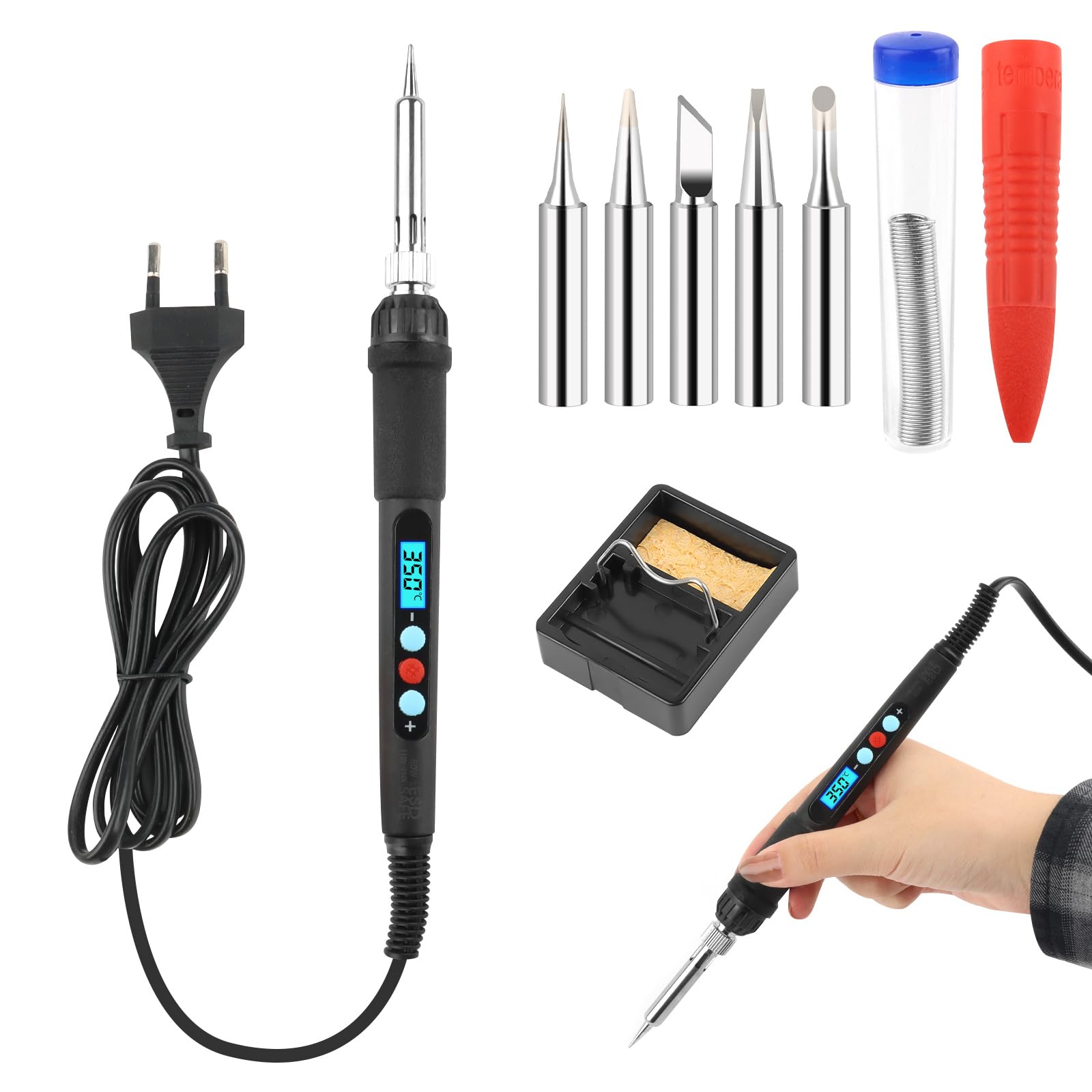 VFANDV Tin Soldering Iron, 60W Electric Soldering Iron Kit Adjustable Temperature 200-500°C with 5 Tips 10g Welding Wire and Stand, Tin Soldering Iron for Diversely Repaired Use