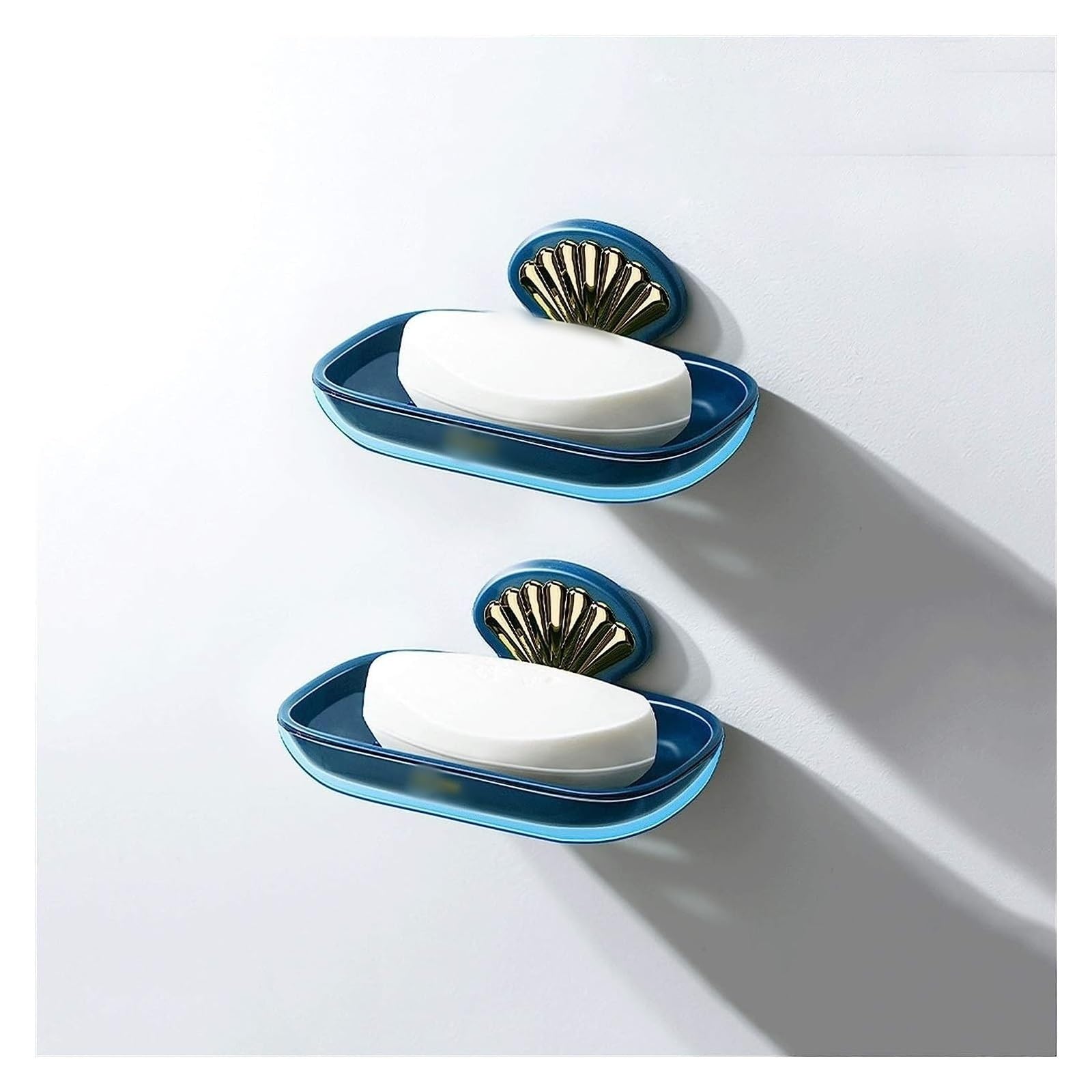 Jabonera Jabonera de Drenaje de plástico sin Perforaciones con Bandeja de Drenaje Independiente, Bandeja de Drenaje de jabón de Gran Capacidad montada en la Pared,(BLU,Pack of 2)