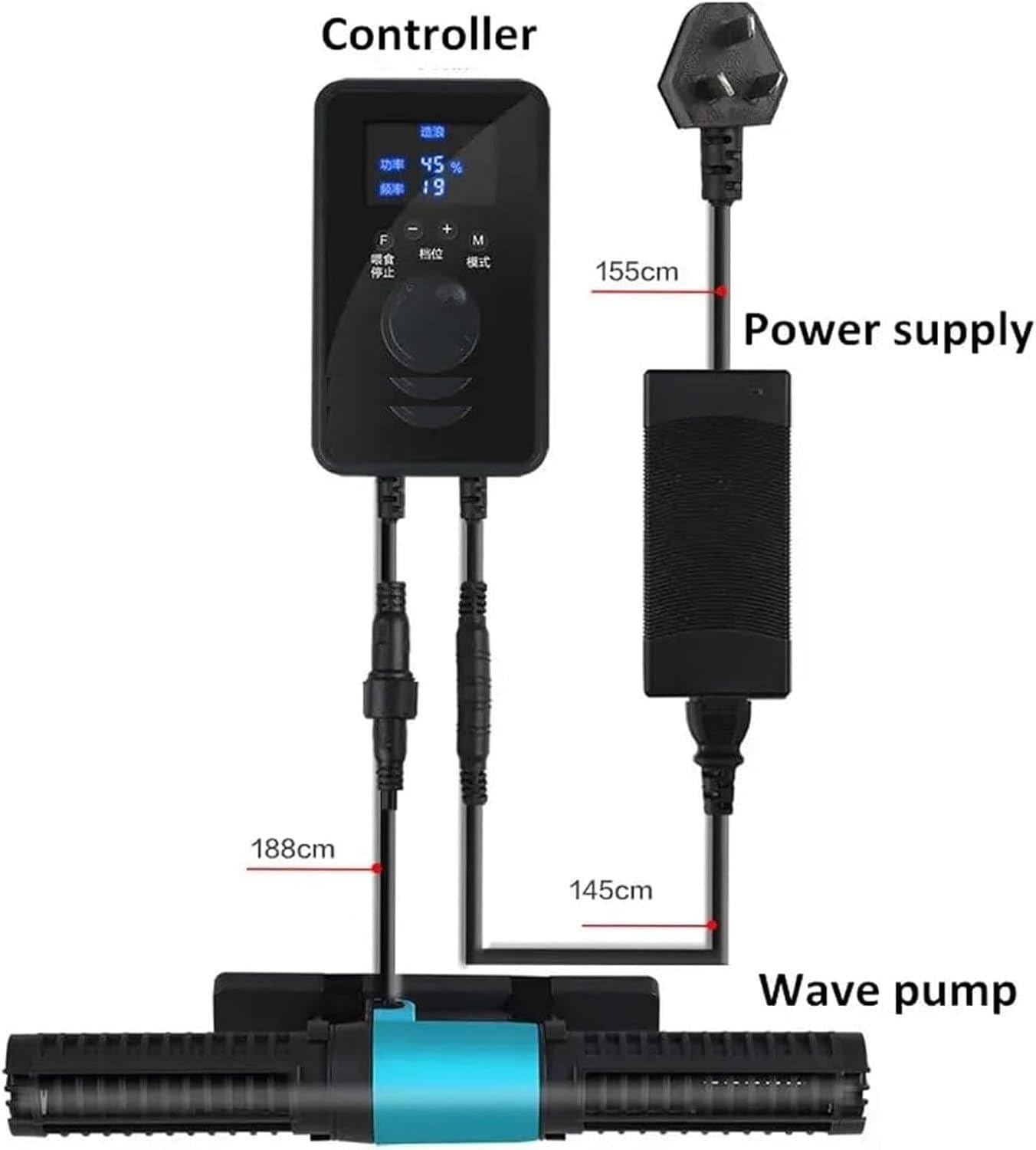 Generador de olas magnético de 25 W para acuario, bomba de circulación de flujo cruzado para pecera con ajuste de 4 velocidades, 5 modos de generación de olas, controlador con pantalla LED ( 55W)