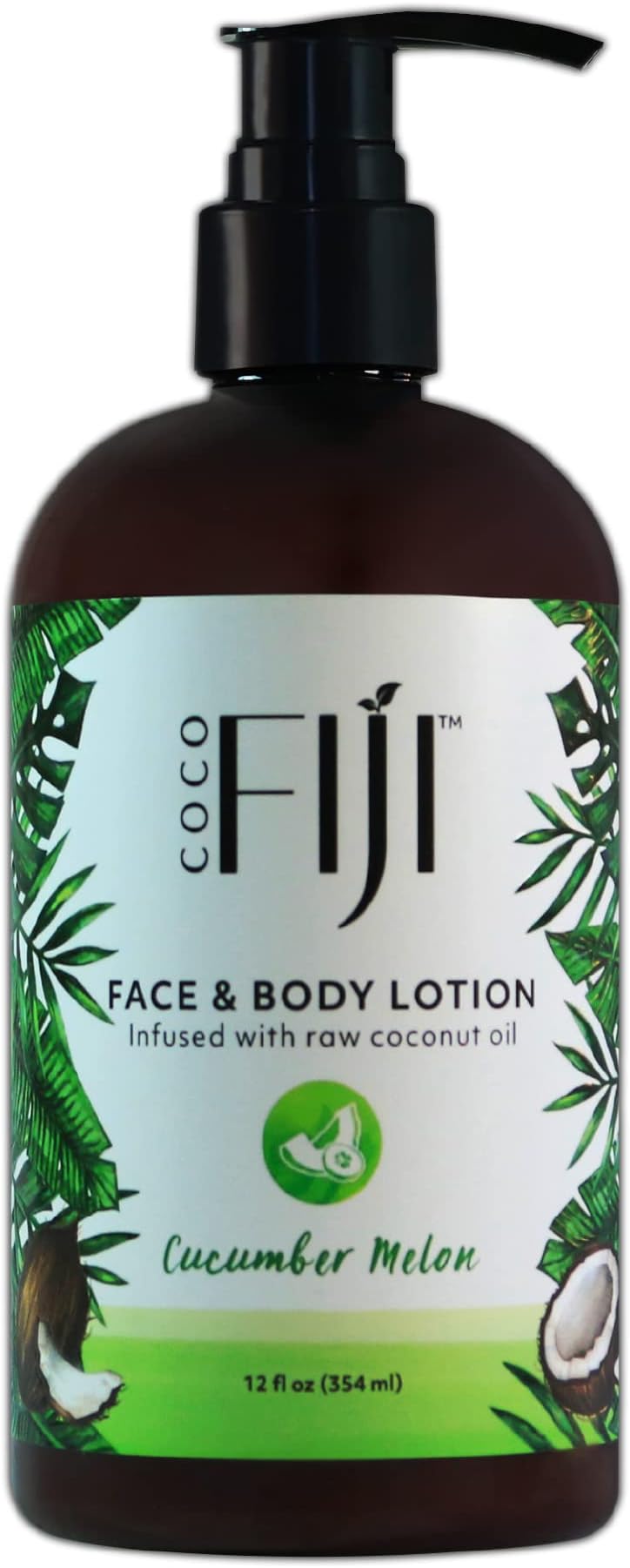 Coco Fiji Face & Body Lotion Infused With Coconut Oil | Lotion for Dry Skin | Moisturizer Face Cream & Massage Lotion for Women & Men | Cucumber Melon 12 oz, Pack of 1