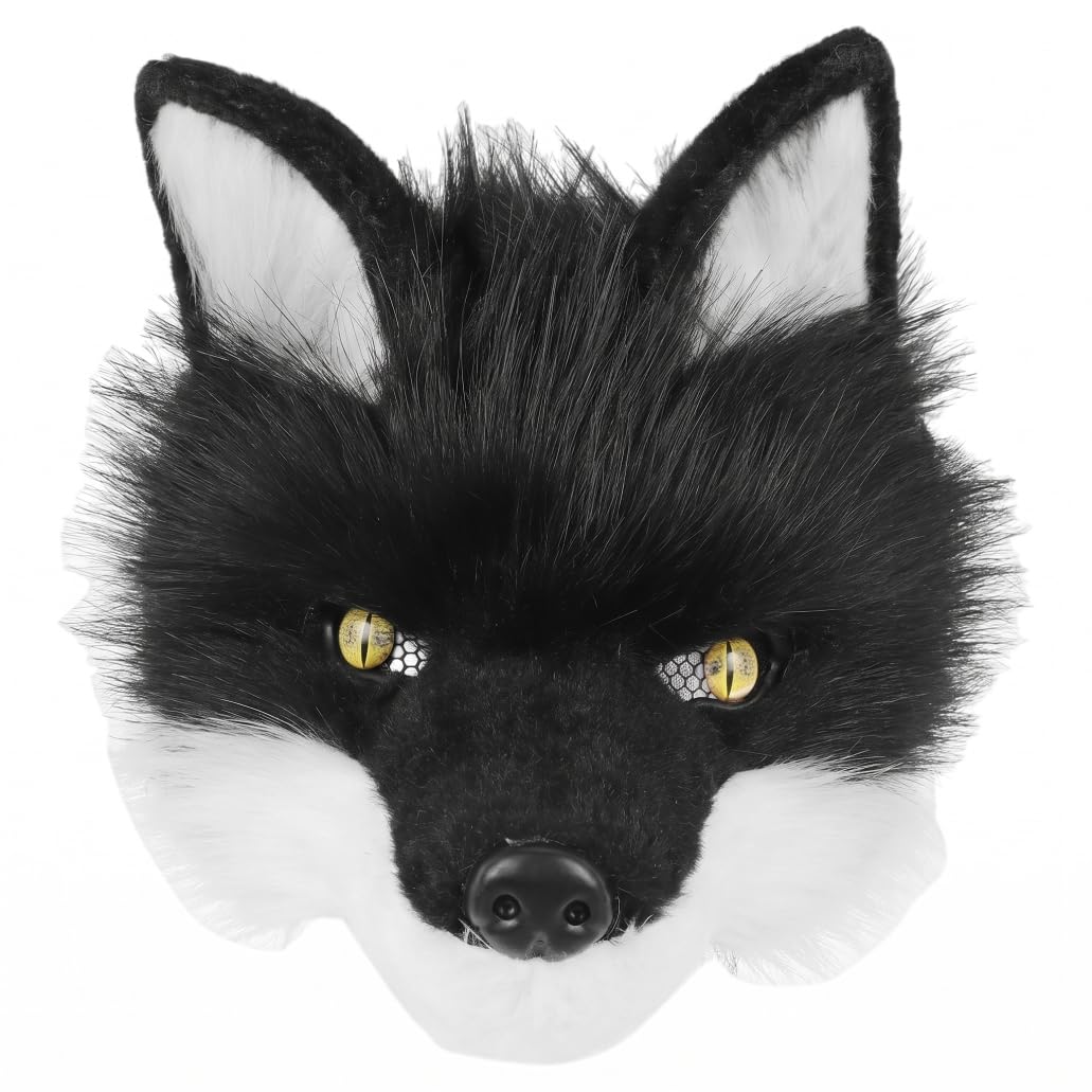 Masque de loup réaliste en peluche demi-visage en fourrure pour cosplay Halloween –.