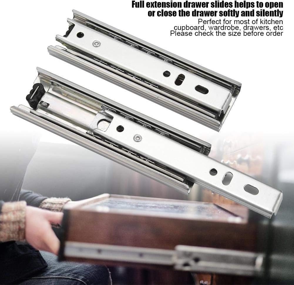 2pcs 5in Metal Drawer Slides 3 Section Ball Bearing Telescopic Drawer Slides Side Mount Full Extension Cabinets Closets Runners Slider Rail