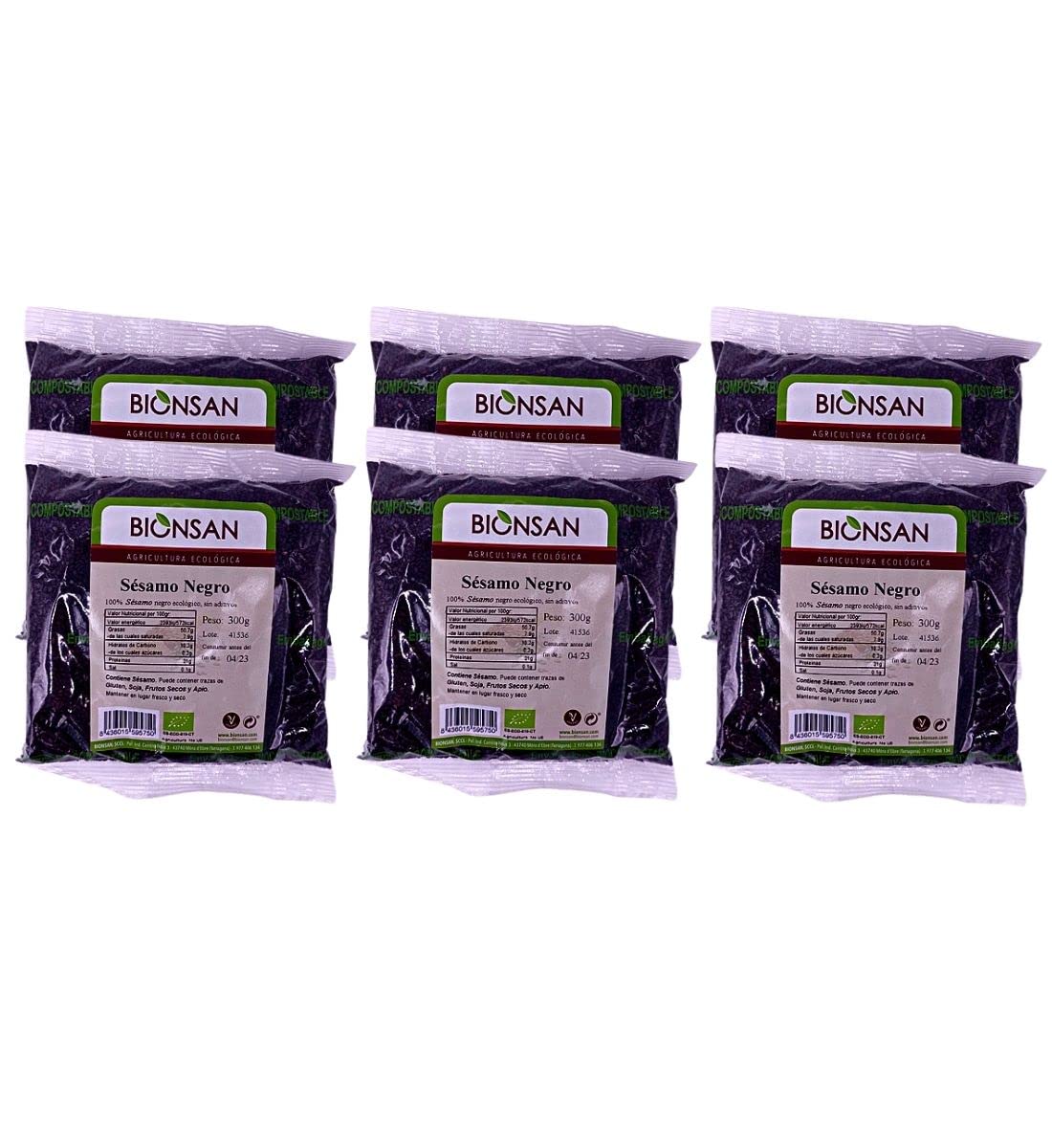 Bionsan Semillas de Sésamo Negro Ecológico | 6 Bolsas de 300 g | Total: 1800 gr