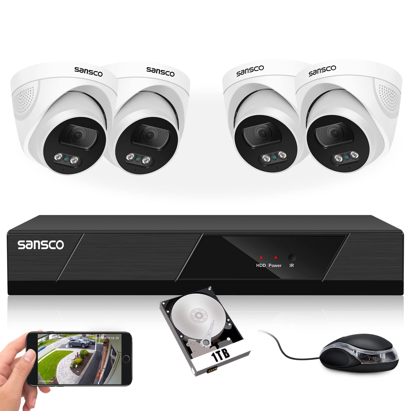 Buy SANSCO PoE CCTV Security Camera System with 1TB Hard Drive, 4CH 2K