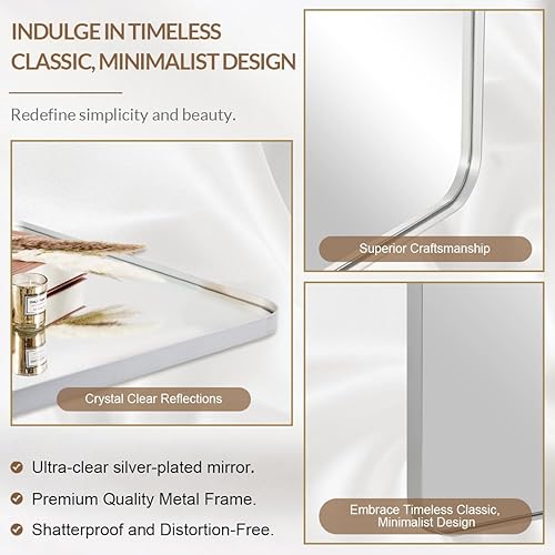 Miniatura 4 de ANDY STAR Espejo rectangular plateado de níquel cepillado para baño, espejo de pared rectangular plateado, 30 x 48 pulgadas, moderno espejo de baño