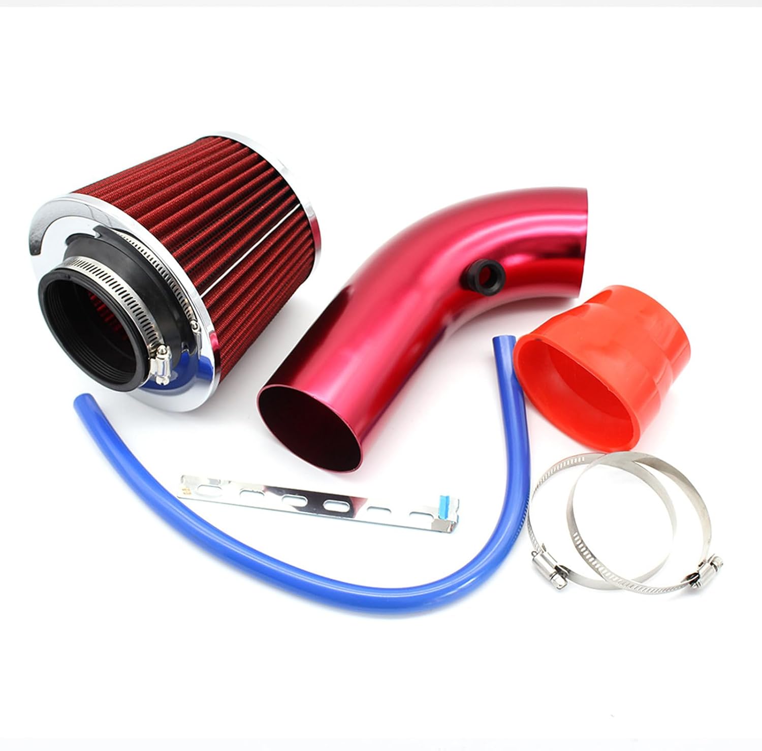 Vechkom Universal 76mm 3 Inch Cold Air Intake Kit - High Performance Aluminum Induction Pipe with Red Mushroom Air Filter Flow Hose Pipe Kit Compatible with Most Vehicles Car Truck Motorcycle ATV