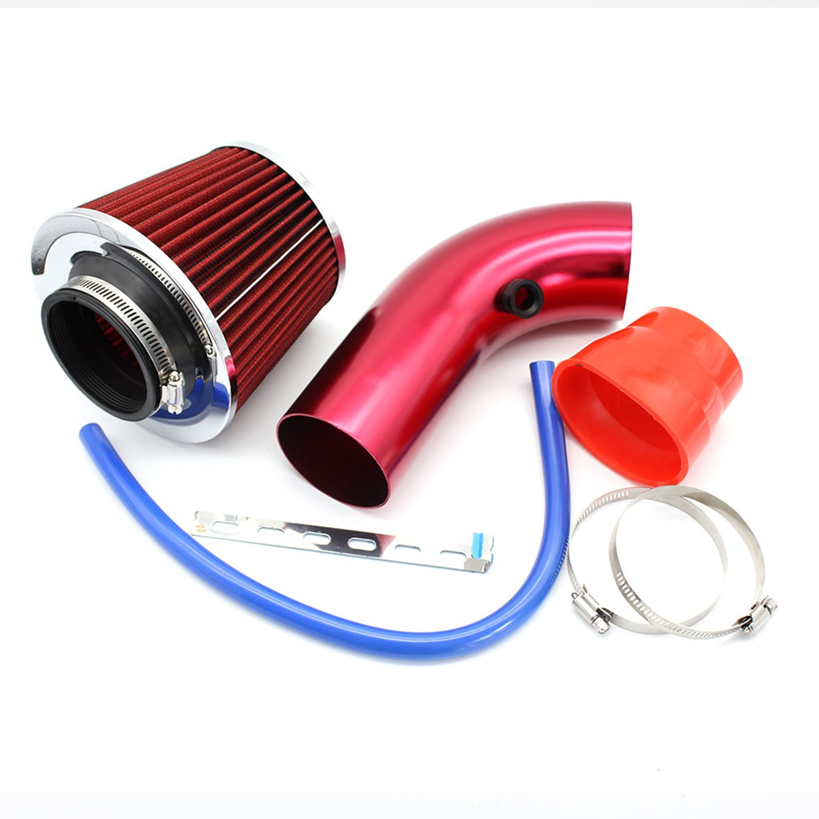 Kit di filtri d'induzione 76 mm, filtro a cono universale in alluminio, tubo di aspirazione per motori auto, rosso