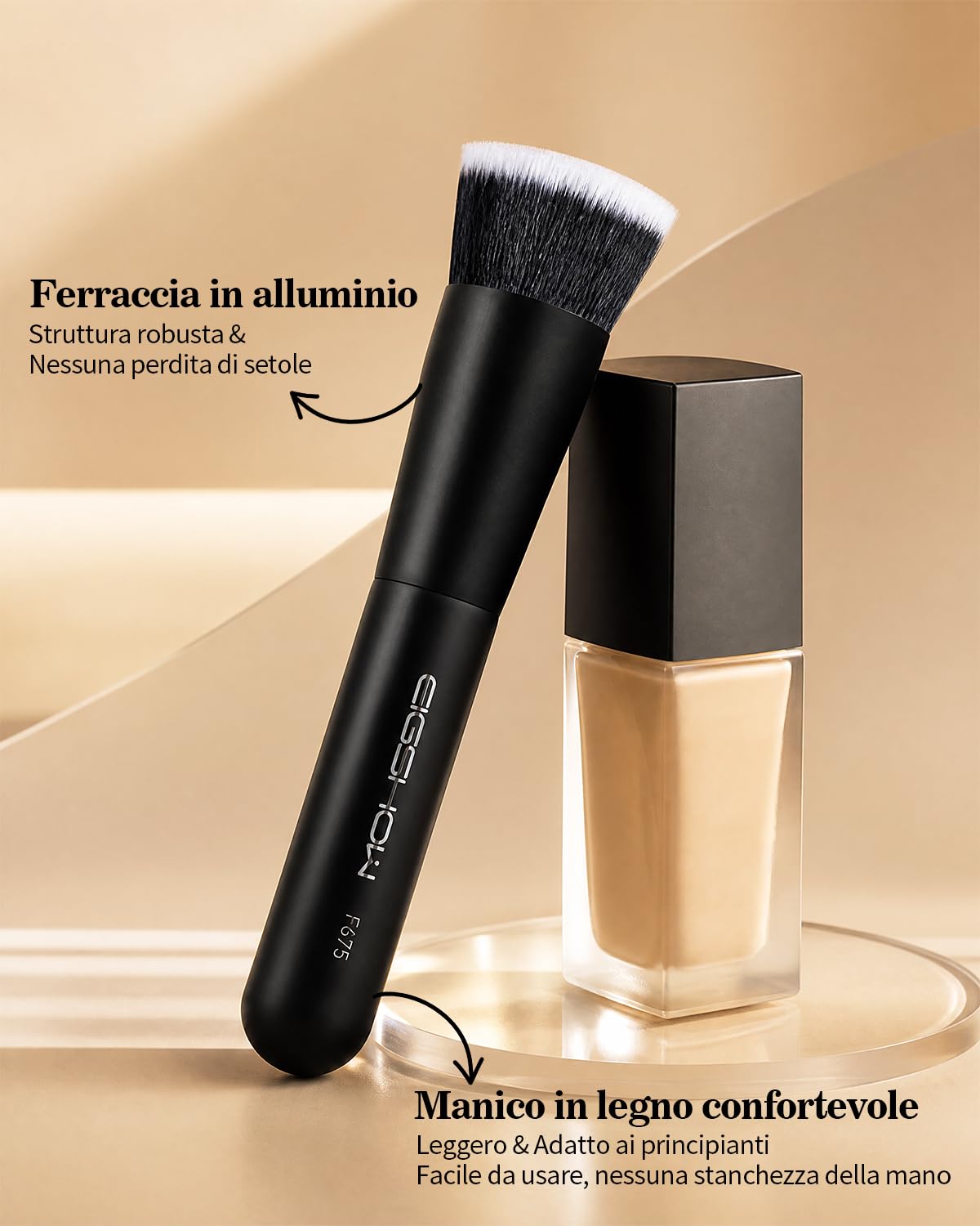 EIGSHOW Pennello da fondotinta da viaggio, pennello Kabuki premium formato tasca per fondotinta liquido, crema e polvere e correttore, con setole vegane ultra morbide e dense (Nero opaco)