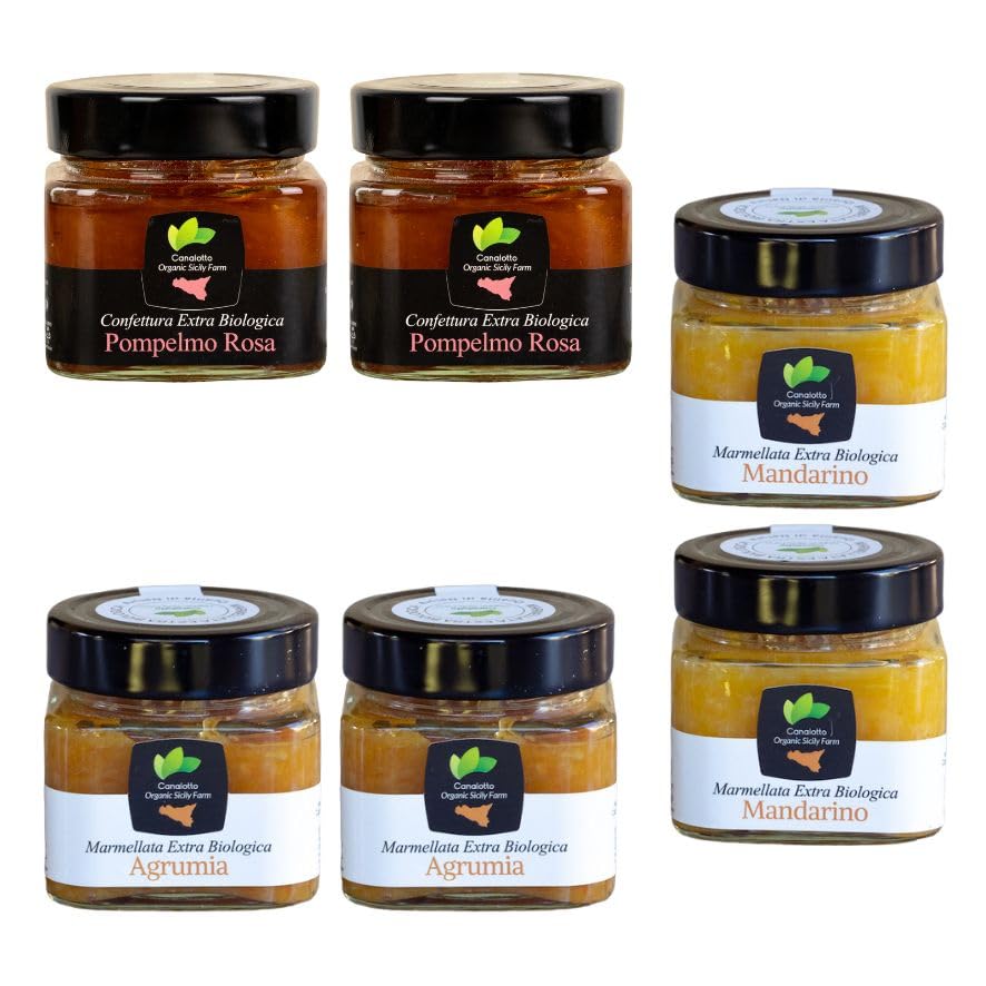 Canalotto Farm - Selección de mermeladas 6x250 g - Cítricos, Mandarina, Pomelo rosa