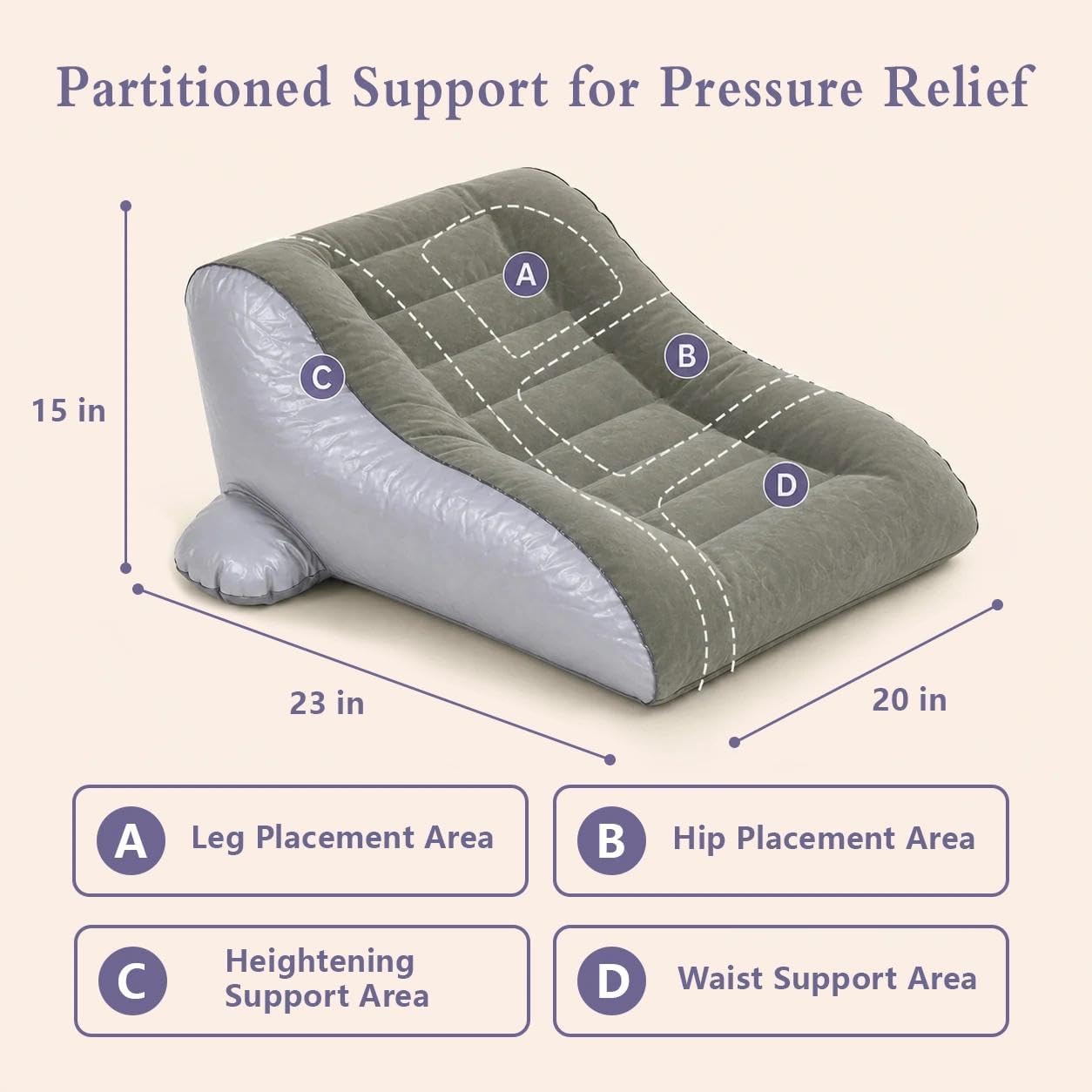 Inflatable Lounge Pillows, Flocked,Reclined Ergonomic Air Lounger, Grey