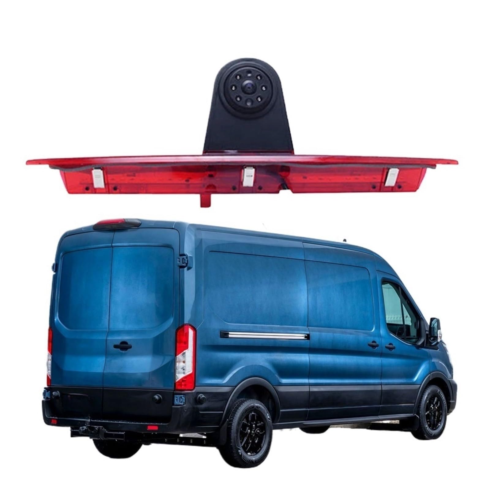 Cámara de marcha atrás con luz LED de freno de coche compatible con Transit Van 2015-2020 Cámara de marcha atrás for estacionamiento + Monitor de 7'' Línea guía de visión nocturna IR(A)