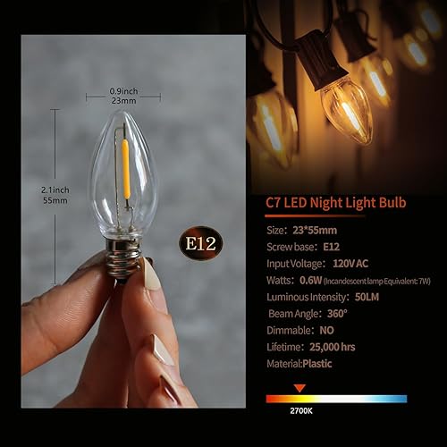 Miniatura 9 de Cable de accesorio LED con 3 bombillas LED C7, base de candelabro E12, cable blanco con interruptor de encendidoapagado, luz de pueblo de Navidad