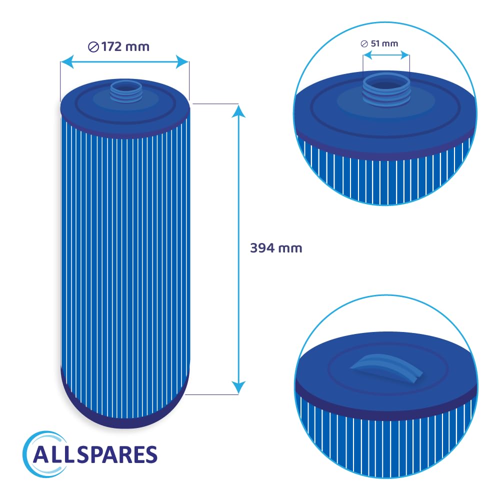 AllSpares Filtro dell'acqua per cartuccia filtrante Whirlpool/Spa, adatto per Jacuzzi serie J300 / J400 / J500 / 6000383A (antibatterico) (diametro 172 x 394 mm)