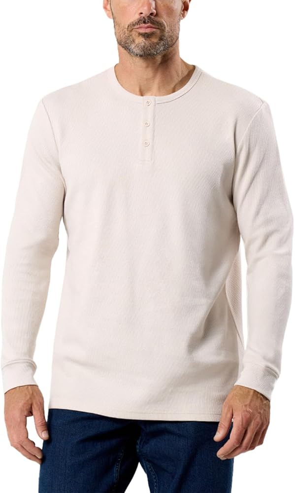 INTO THE AM Long Sleeve Henley Shirts for Men - Casual Slim Fit
