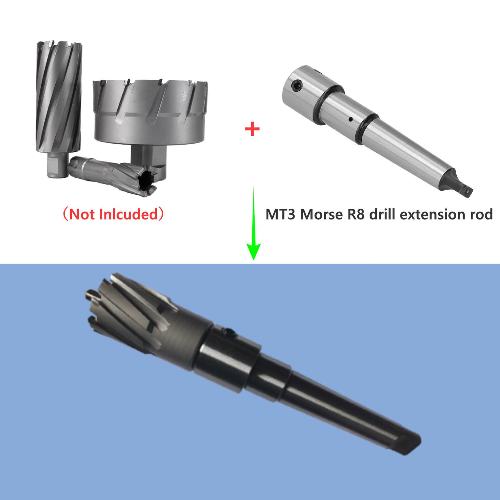 Eje de corte anular, varilla Weldon MT3 a 3/4", adaptador de extensión de taladro de columna (cono Morse 3) para taladro magnético/radial/banco/torre/vertical