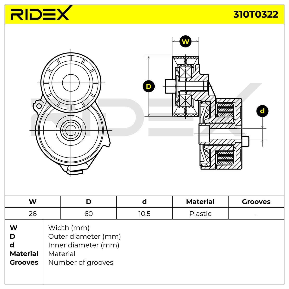 RIDEX 310T0322 Rullo tenditore cinghia Poly-V Automatico Compatibilità con PEUGEOT 206 2 volumi/Coda spiovente 2A/C