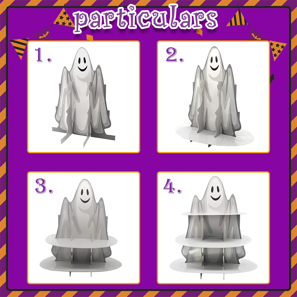 3-Tier Halloween Cupcake Stand - Ghost & Pumpkin Theme Cardboard Dessert Tower, Holds 25+ Cupcakes, 18" Tall - View #4