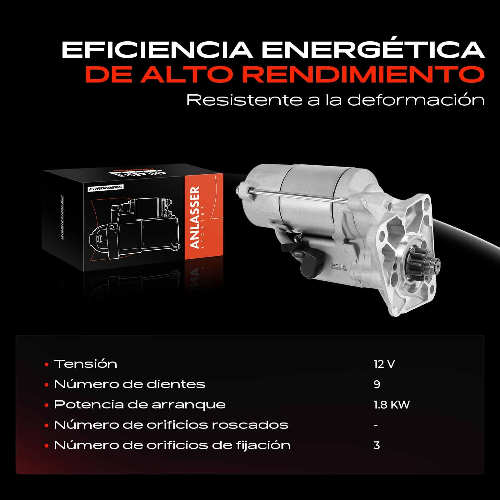 Frankberg Motor de arranque para automóvil 1,8 KW/12 V/9 dientes