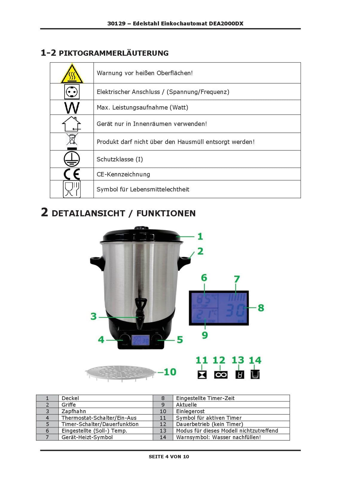 DEMA Edelstahl Einkochtopf DEA2000DX – Einkochautomat, Einkocher, 2000 W, 27 L, 30–100 °C, robust & langlebig, ideal für Obst, Gemüse, Marmelade & Saftbereitung