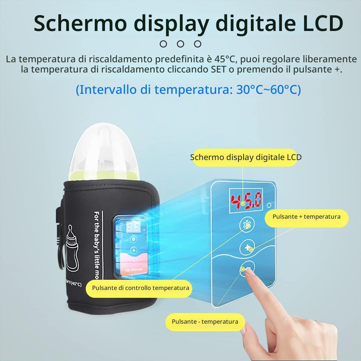 Scaldabiberon per il Latte, Borsa Riscaldante per Biberon per Auto Alimentata Tramite USB Scaldabiberon da Viaggio con Controllo della Temperatura e Display LCD, Riscaldamento Uniforme per Interni, Es