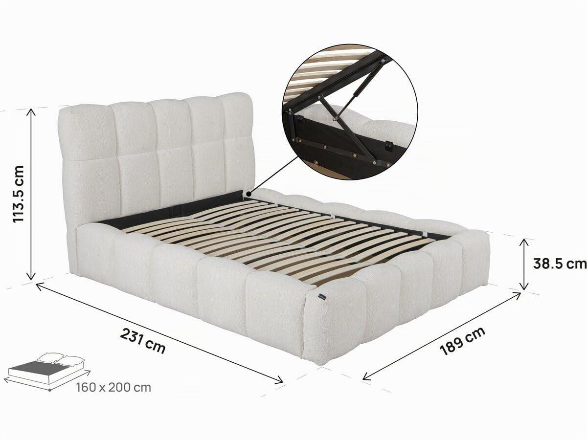 Lit double en tissu avec coffre "Davos" - 160 x 200 cm - Beige