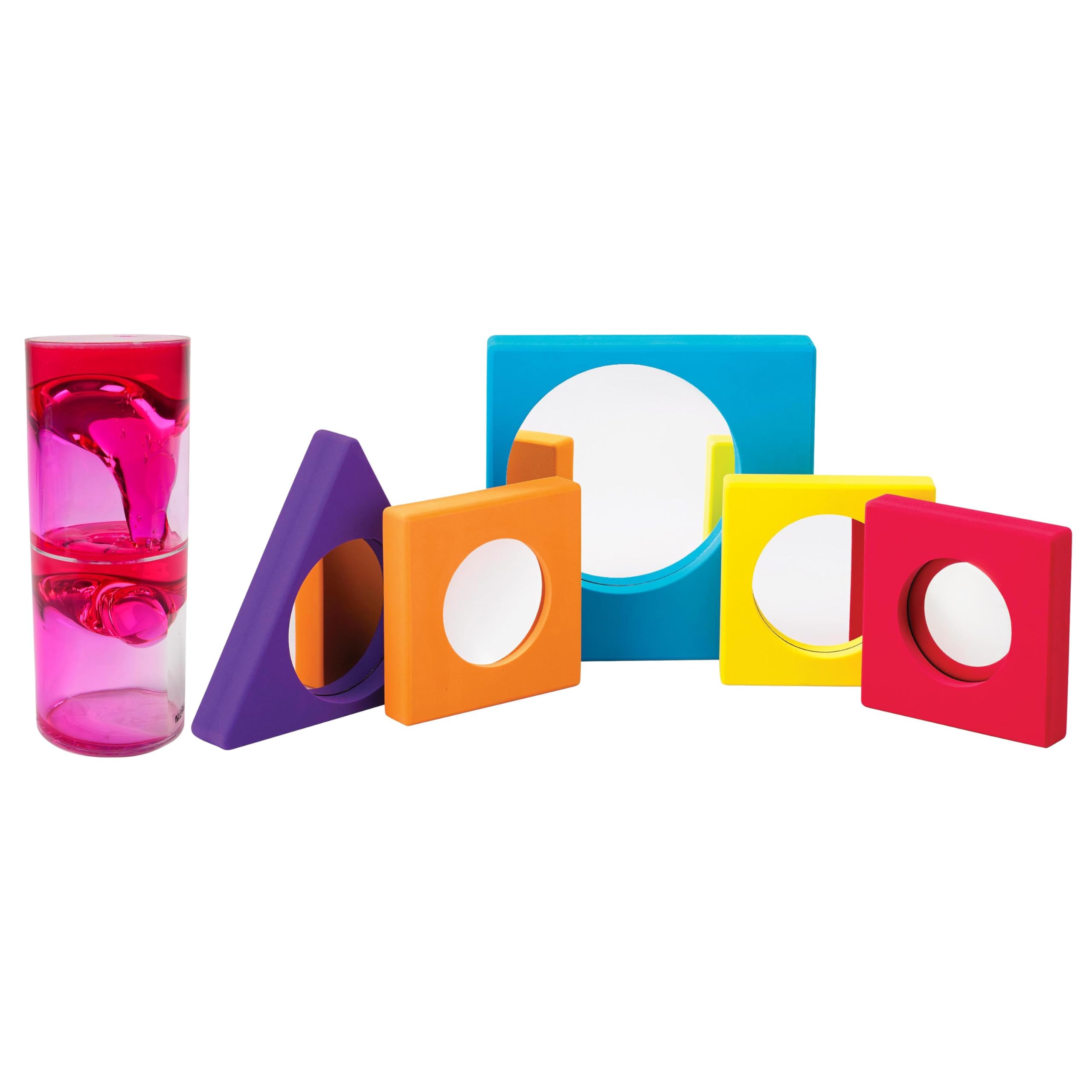 Constructive Playthings Sensory Ooze Tube & Mirror Set – 8" Liquid Motion Timer + 5 EVA Foam Mirrors for Calming Sensory Play, STEM Exploration & Special Needs Support – Ages 3+