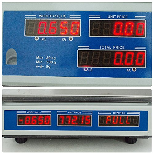 Vinmax Electronic Computing Scale, 66Lb 30Kg Computing Food Meat Vegetables Scale Kitchen Super Markets Grocery Stores, Rechargeable Battery, Stainless Steel Construction(Shipping From Us) #TOP6