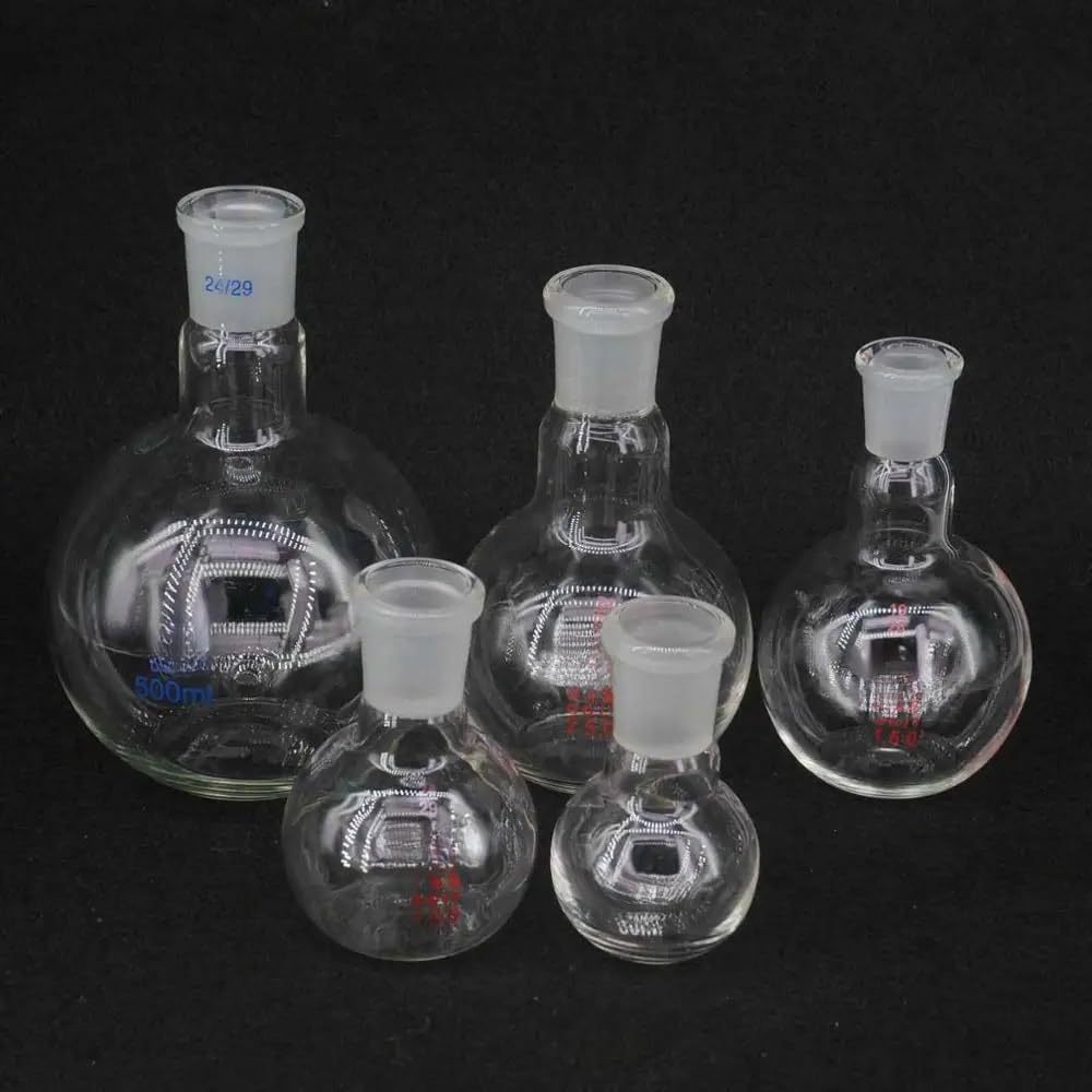 Matraz de vidrio de alto contenido en borosilicato Matraz de fondo plano de cuello corto de vidrio de borosilicato, matraz de ebullición de laboratorio de 50-1000ml(1000ml 24-29)