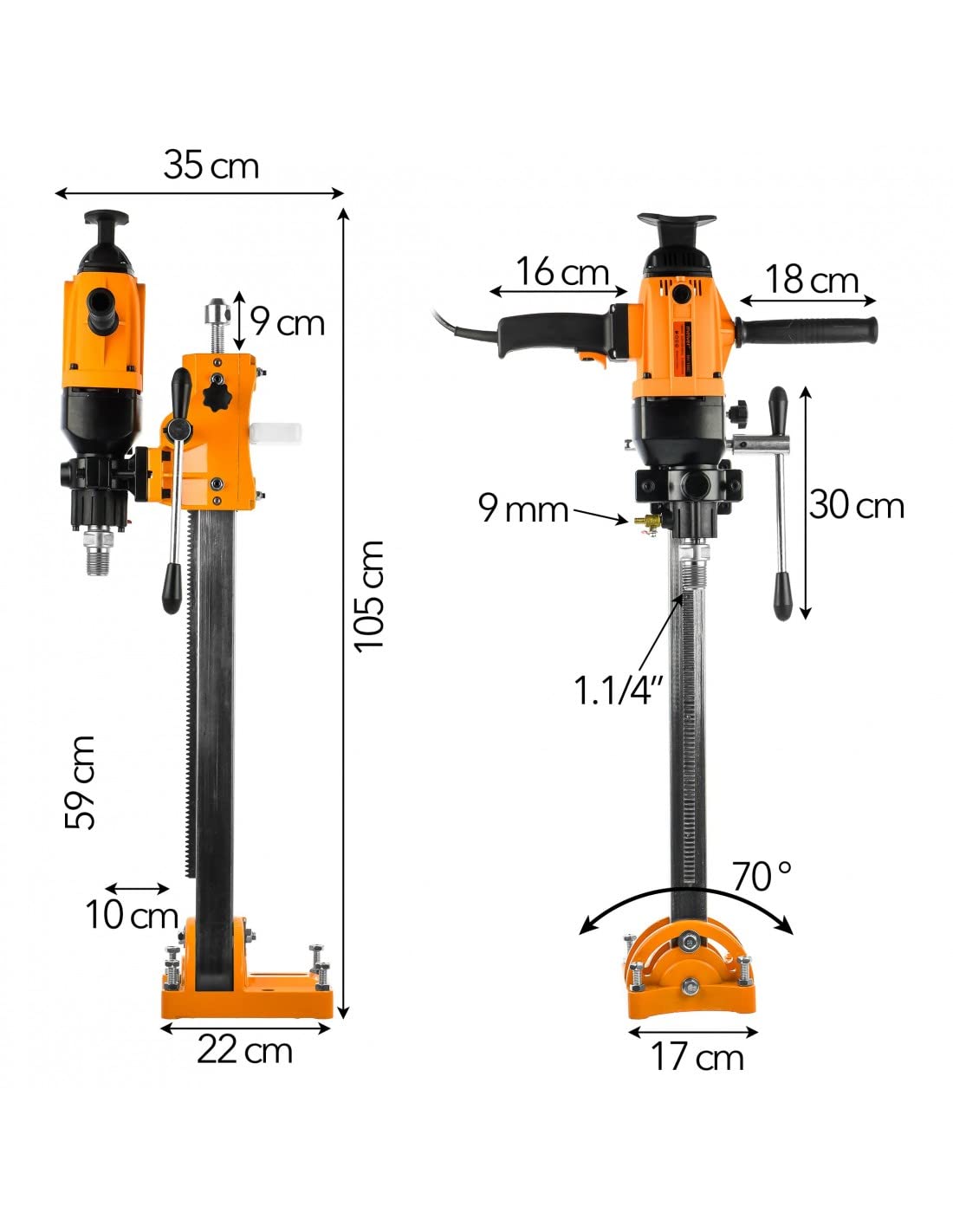 MELVER MV-155C Foret à béton professionnel avec support Carotteuse Perceuse à colonne Mandrin d'établi Perceuse de forage dans le béton