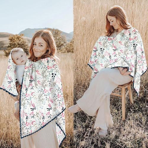 Image of Pepperika Rayon Nursing Cover for Breastfeeding Mother Multiuse Poncho Style Shawl Feeding Cover for Nursing Mom Scarf with Buttons Cotton Feeding Apron (Pack of 1) Multicolour /Off White