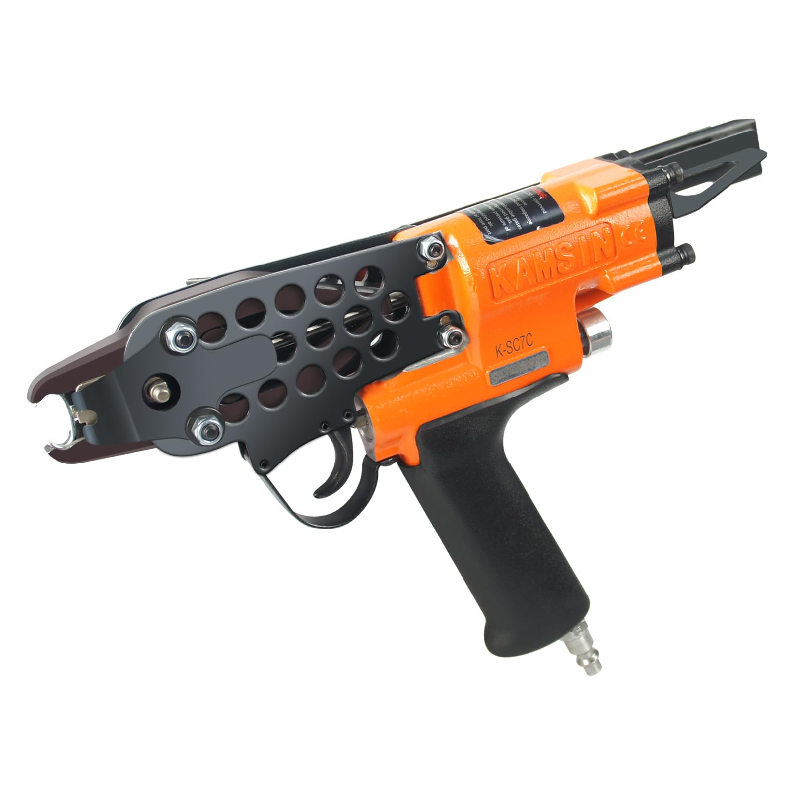 K-SC7C Pistola pneumatica ad anello di porco da 15 gauge Corona da 3/4” Diametro di chiusura 4,8 mm Cucitrice ad anello di porco Pistola ad anello di porco Cucitrice ad anello di C | Chiusura 4,8mm, corona 19mm, caricatore acciaio 125 chiodi, 70-100 PSI,