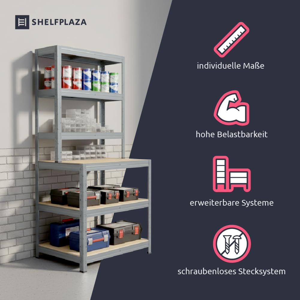 shelfplaza® HOE Werkbank Regal Schwerlast 190x100x60c verzinkt 145kg