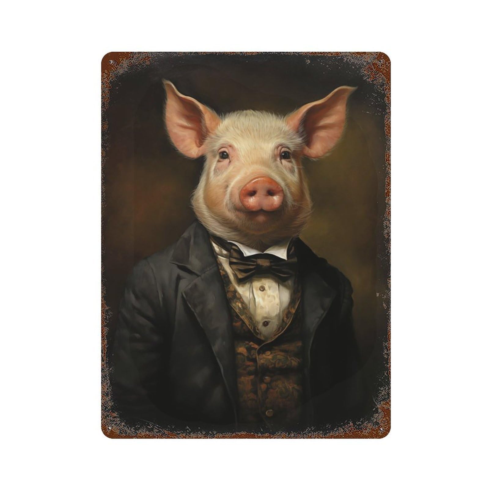 Rust Effect Pig in Suit Rusty Metal Tin Sign 15.7"x11.8", Old School Wall Decor for Pub, Kitchen And Man Cave Decor