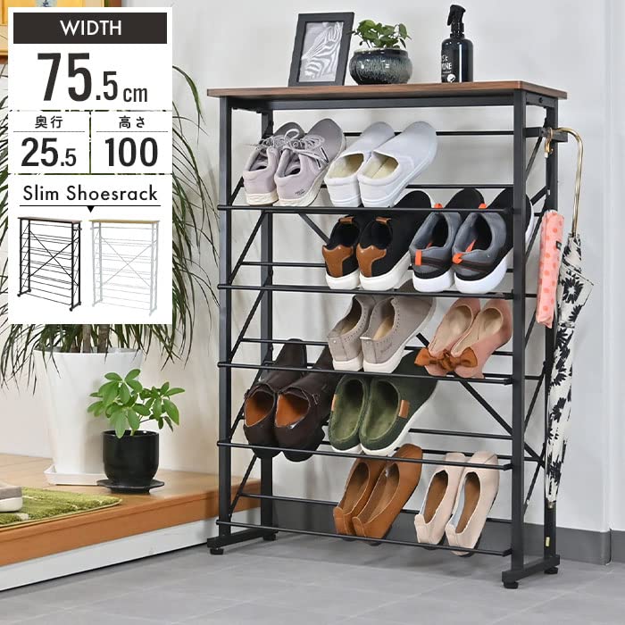 Amazon｜シューズラック 幅75.5 5段 奥行25.5 ブラック 靴箱 くつ 収納