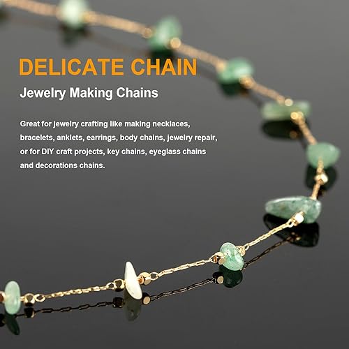 Miniatura 4 de KYUNHOO Encantadora cadena de joyería de piedras preciosas crudas verdes para hacer joyas de 16.4 ft chapado en oro de latón cadenas de collar de