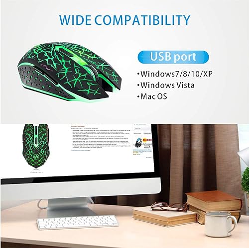 Miniatura 7 de TENMOS K6 - Mouse inalámbrico para juegos mouse óptico LED silencioso recargable con receptor USB 3 niveles de DPI ajustables y 6 botones compatible