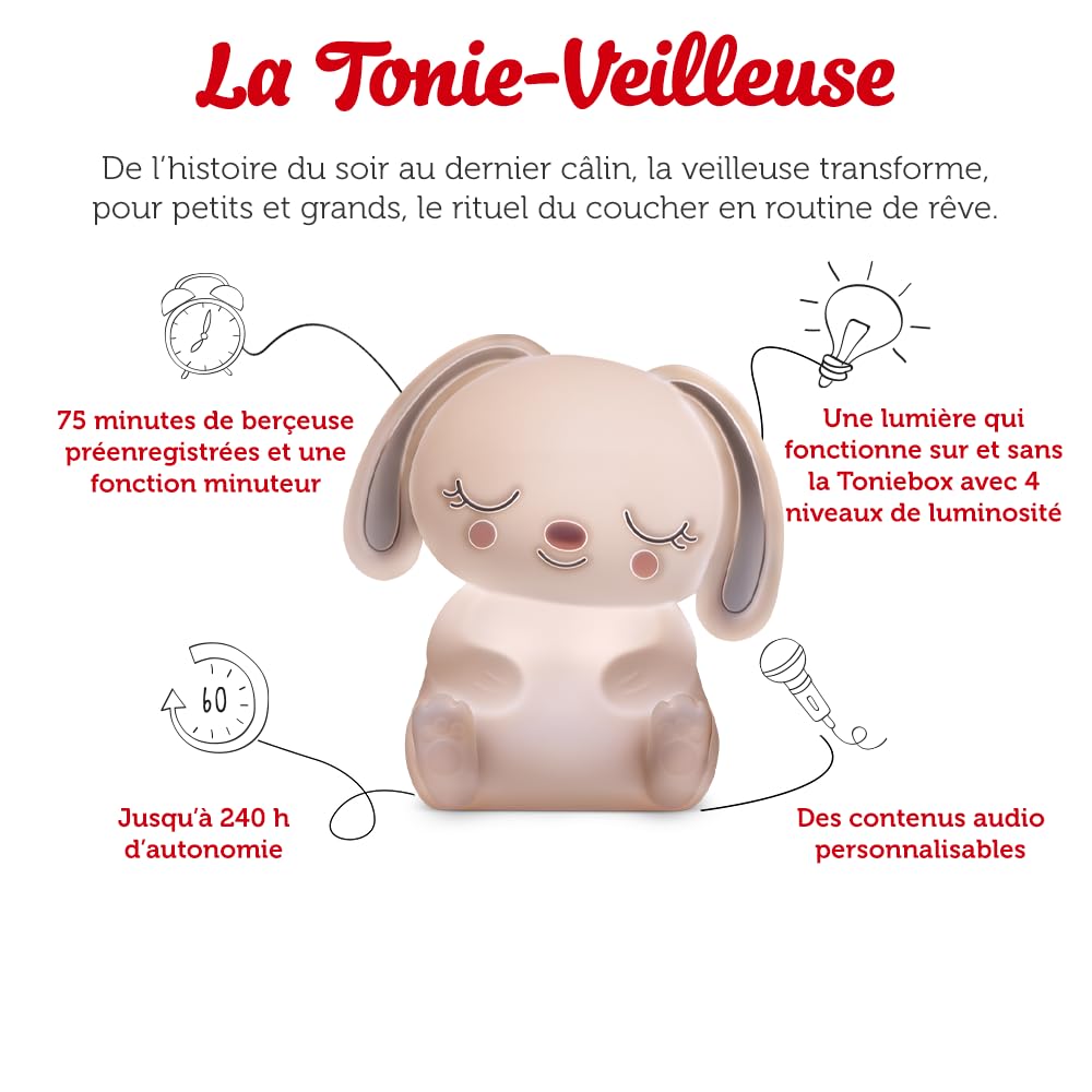 Tonies Luz Nocturna Doudou Lapin Para Toniebox - 75 Min De Música Relajante, 4 Niveles De Brillo, Recargable