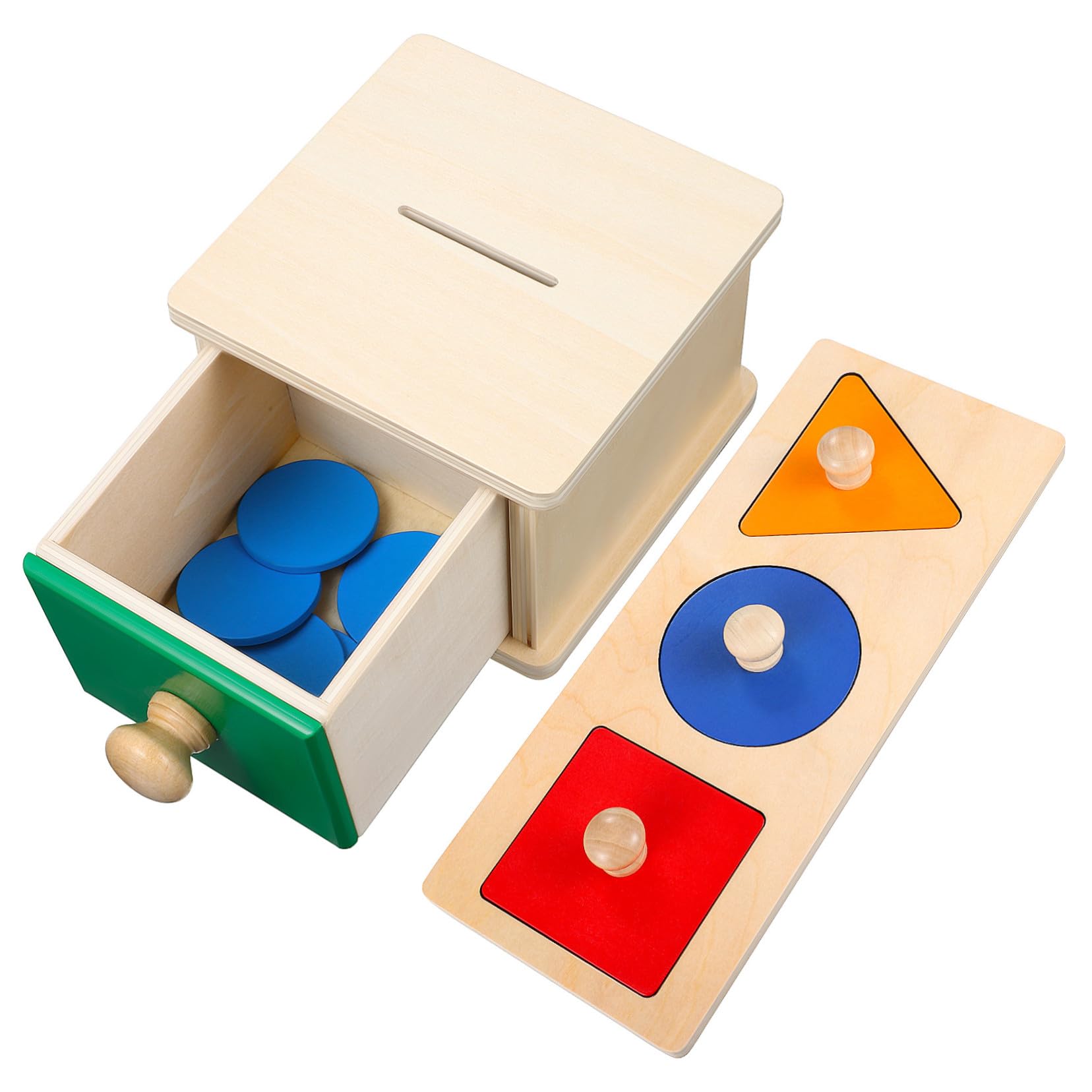 FRCOLOR 2juego Panel de Caja de Monedas Cuadrado con Tablero de Rompecabezas Geométrico de Madera para Juguetes Educativos Primera Infancia Actividades de Clasificación y Bloques