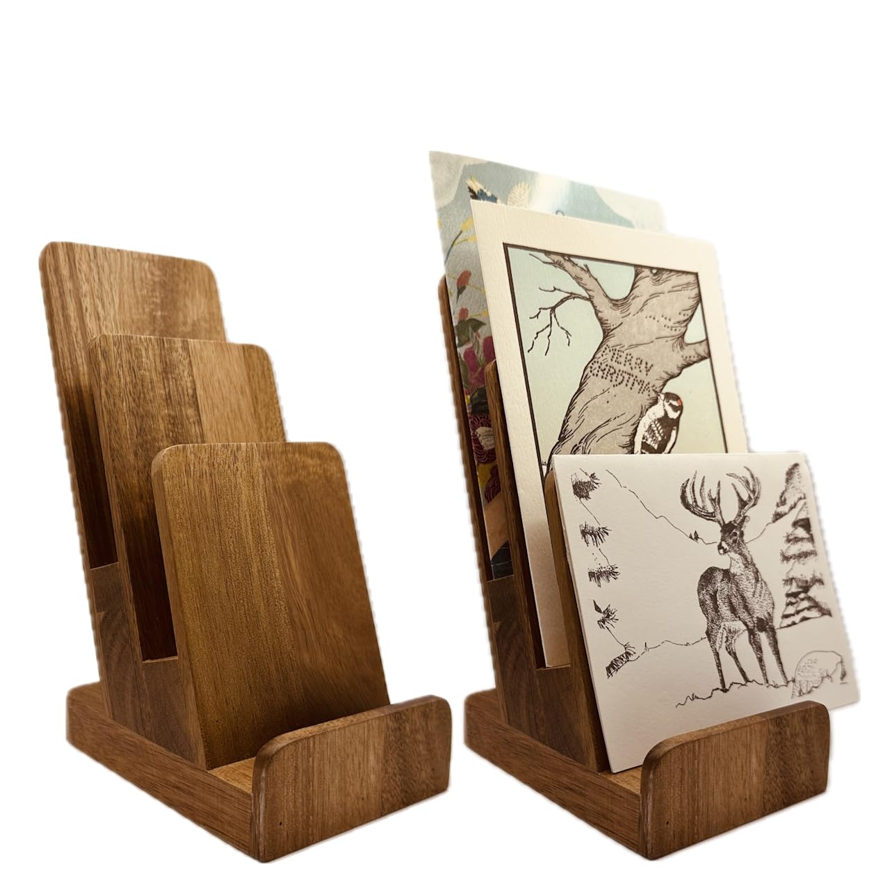 Distinguished 3-Tier Acacia Wood Literature Holder, Trifold Brochure Holder, Flyer Holder, Postcard Display and Countertop Wooden Display Stand [Pack