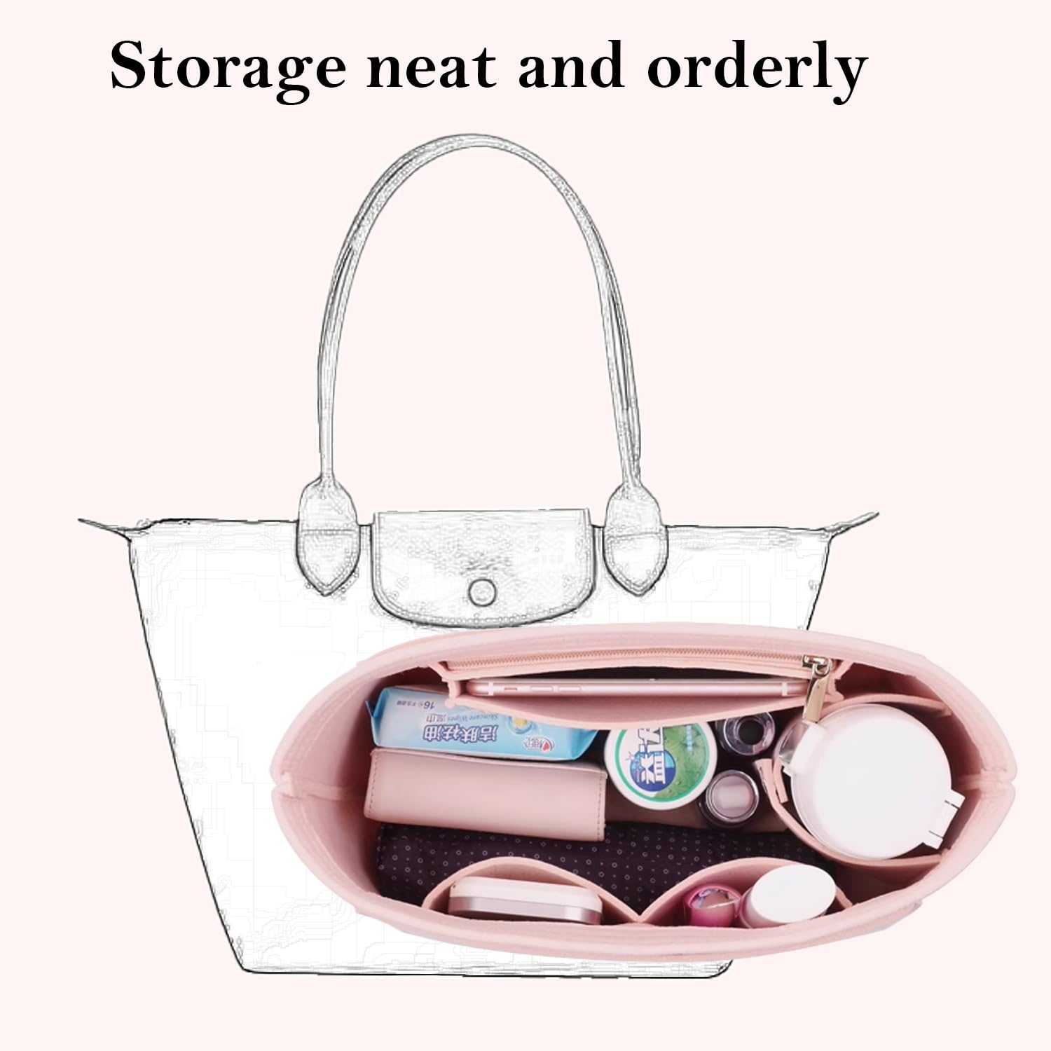 D.DUO Organizer per borse, accessori per borse, organizer Longchamp con manico lungo (L(manico lungo), Beige)