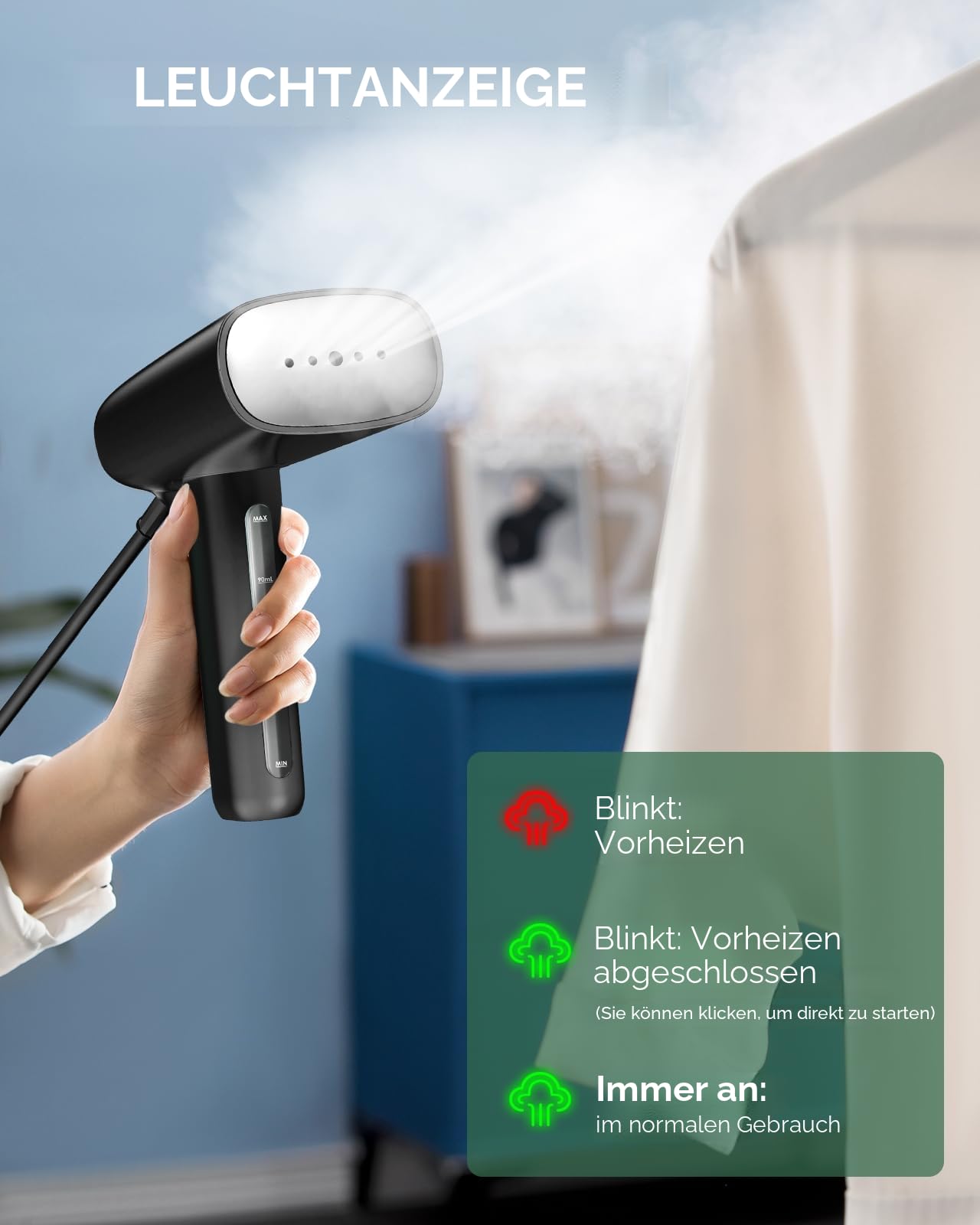 HOMEASY Reise Dampfglätter Steamer Dampfglätter 110ml Reisebügeleisen 800W Tragbare Dampfbürste 40S schnell Aufheizen Dampfbügeleisen kompakt für Urlaub, Dienstreise und Alltag