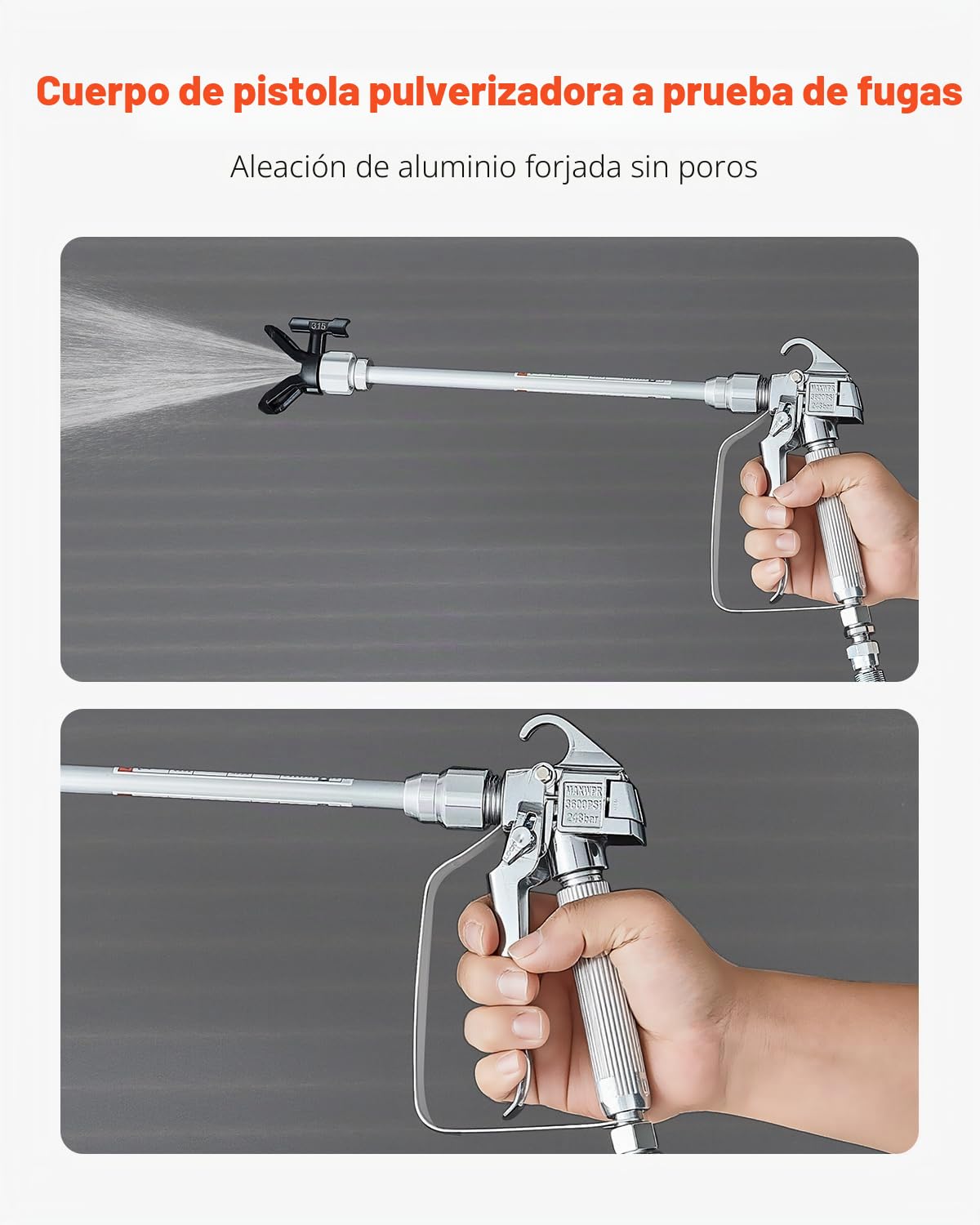 VEVOR Kit de Manguera y Pistola Pulverizadora de Pintura sin Aire de 3600 PSI con 5 Puntas, Kit de Pistola Pulverizadora Sin Aire con Junta Giratoria con Filtros, Manguera y Varillas de Extensión