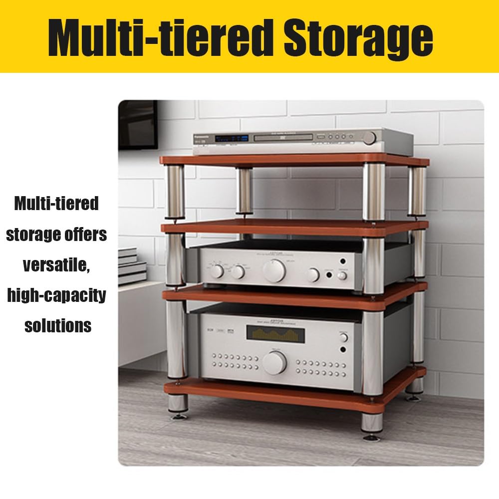 Generico Rack Audio Mobile, Av Tower Media Stand Supporto, 2/3/4/5 Livelli Armadio Audio HiFi Rack, Scaffale AV Per Rack HiFi, Armadio Per Componenti Video(Walnut,3-Tier (60x48x60cm))