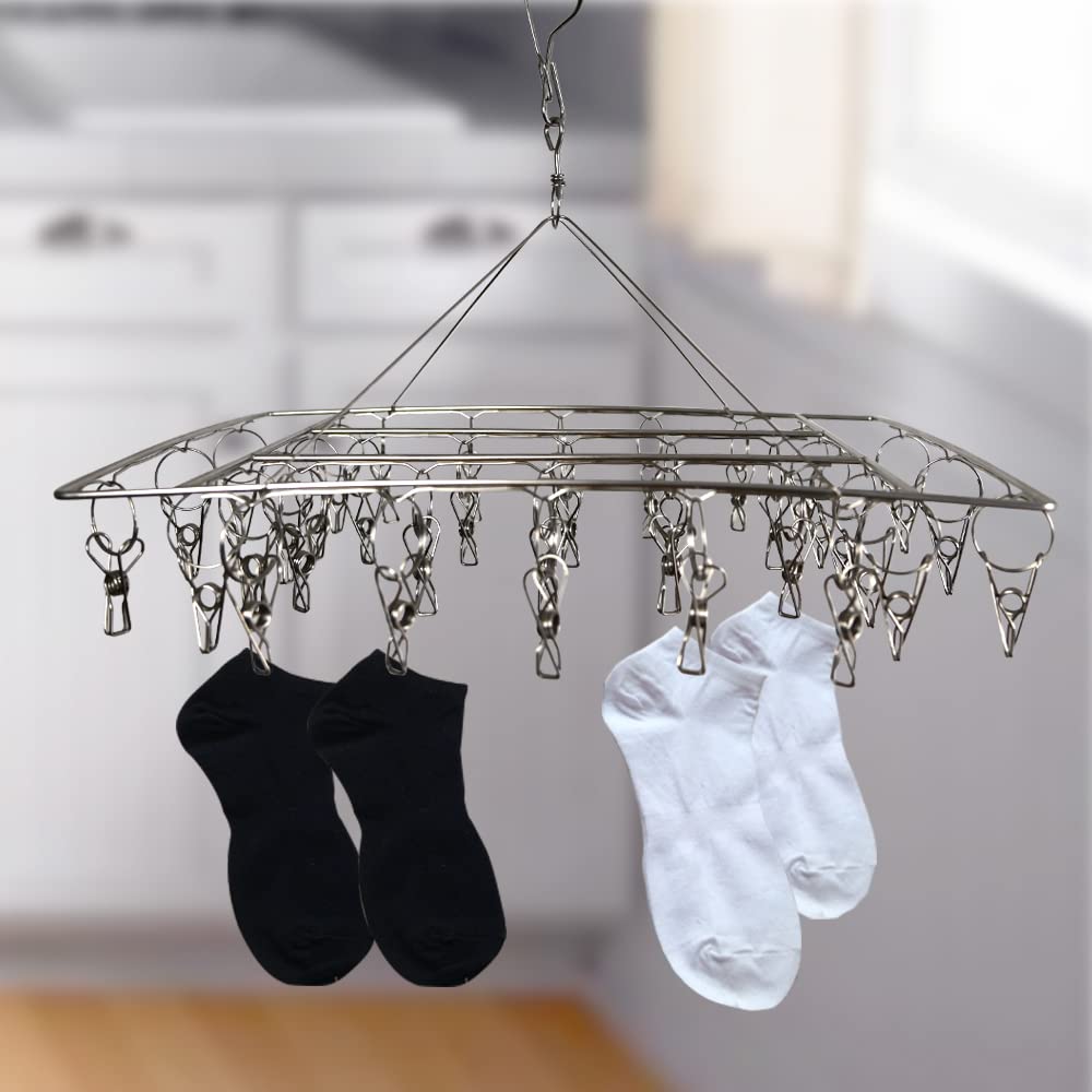 Ram® Metal Sock Hanging Clothes Dryer Rack Hanging Underwear Clothes Socks Dryer With 36 Pegs, Silver - Image 3