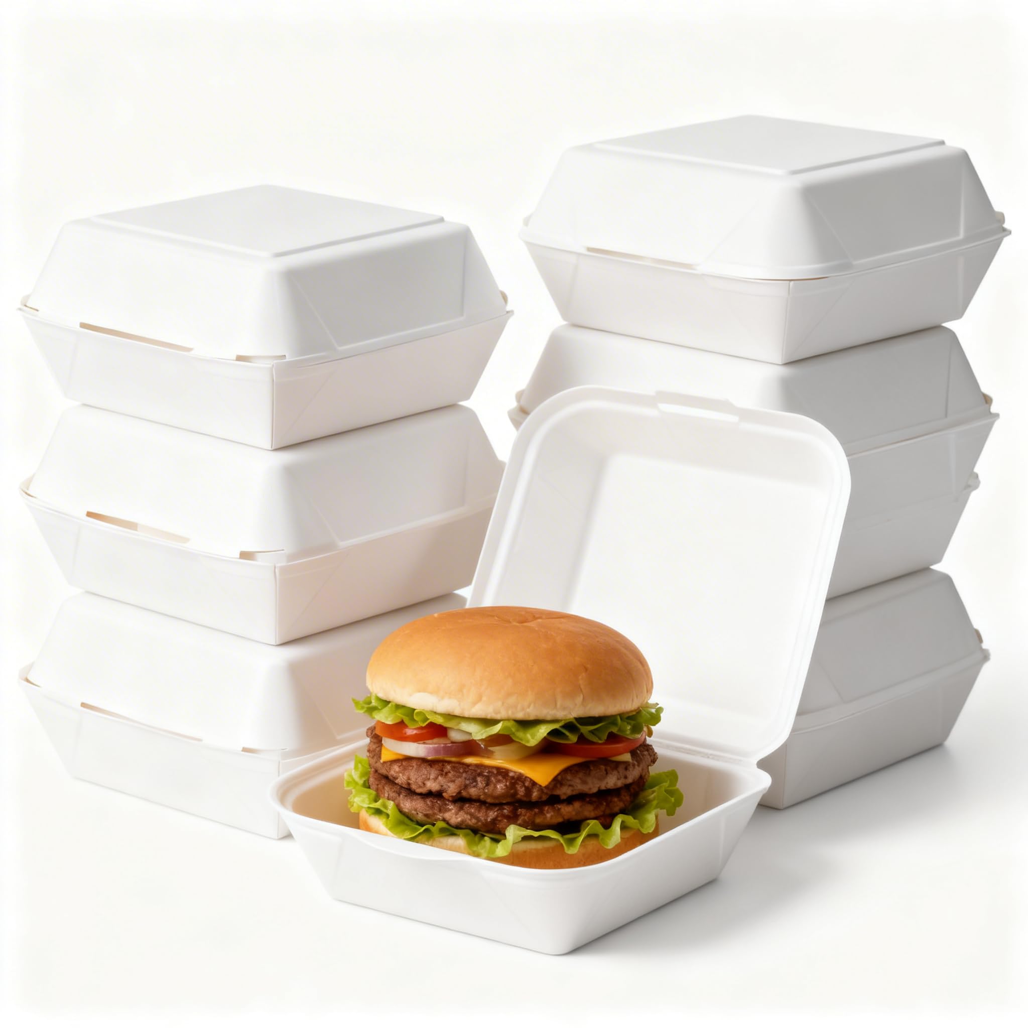 Envases para Hamburguesa de Color Blanco 200 uds de 21x20,50x10 cm Reutilizable y Lavable para Restaurantes y Eventos Mantiene la Temperatura