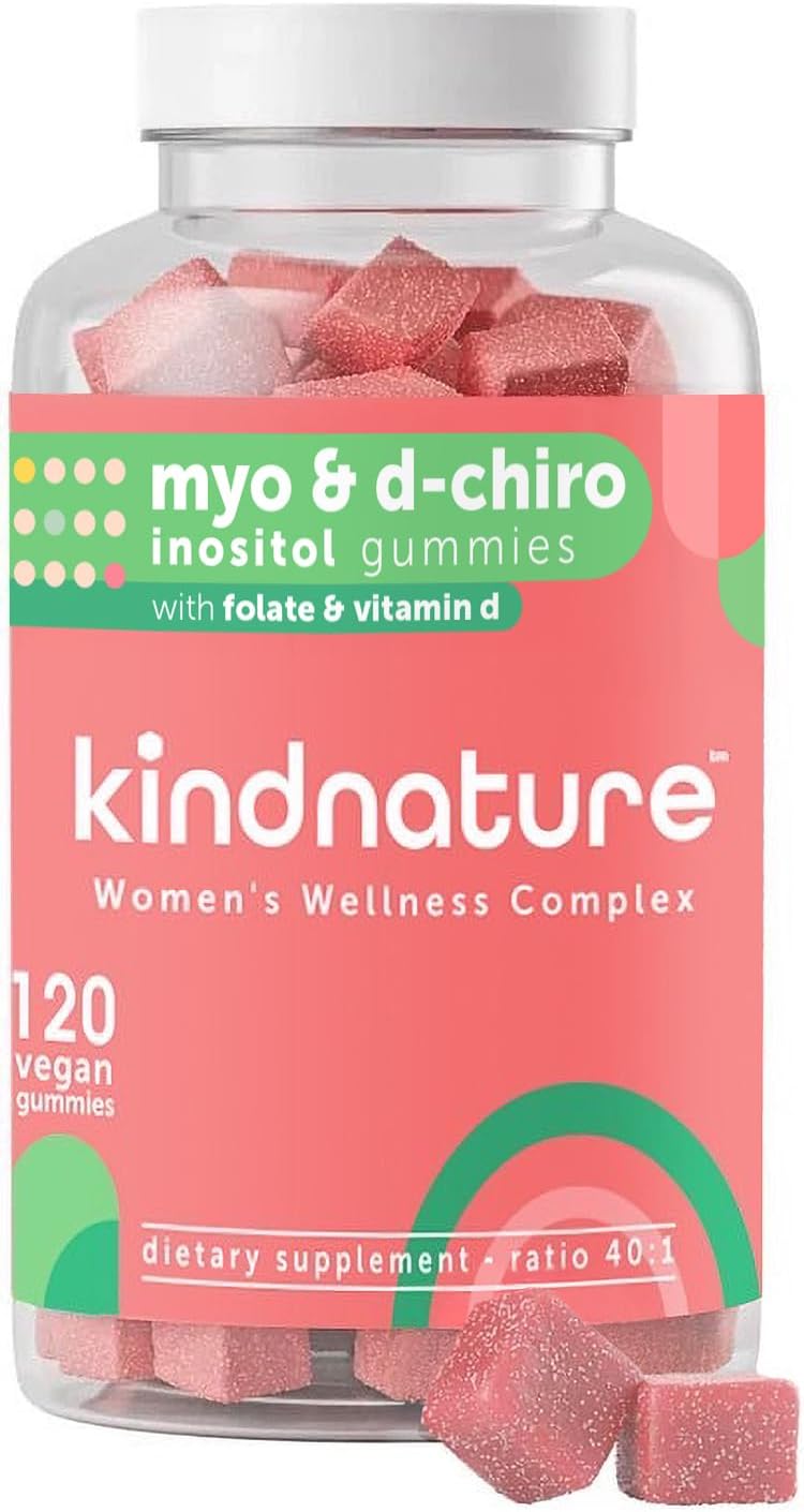 Myo-Inositol & D-Chiro Inositol Gummies for Women – 2000mg + 50mg, Ideal 40:1 Ratio – with Vitamin D & Folate – Hormone Balance & Fertility Support – Vegan, Watermelon Flavor (120 Gummies)