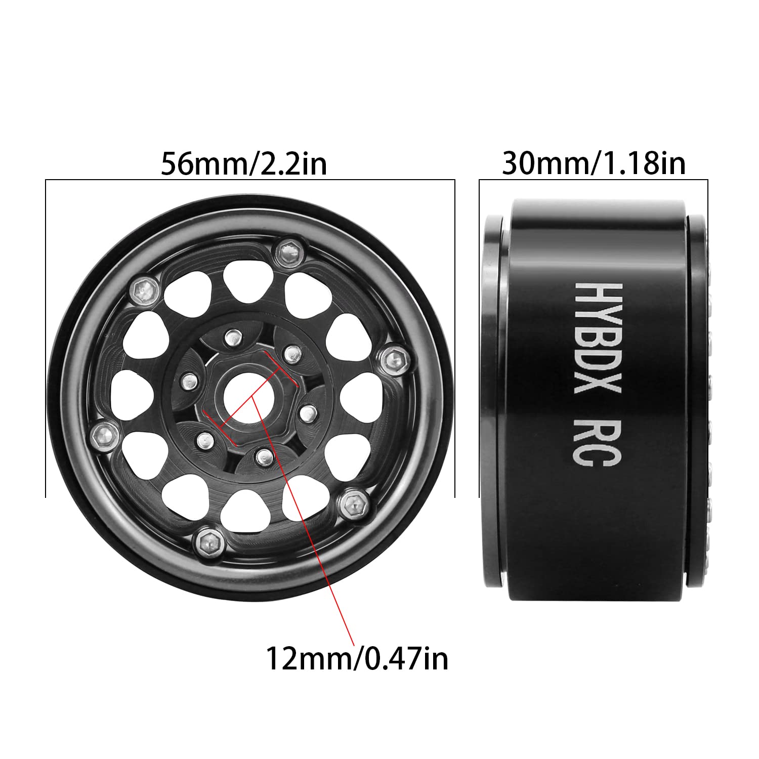 HYBDX Rc 1.9 Inch Aluminum Alloy Beadlock Wheel Rim Hub 4pcs Suit for 1:10 RC Crawler Axial SCX10 SCX10 II TRX4 RC4WD D90(Grey 4 PCS)